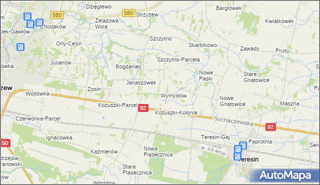 mapa Wymysłów gmina Sochaczew, Wymysłów gmina Sochaczew na mapie Targeo