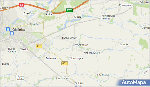 mapa Wyszogród gmina Oleśnica, Wyszogród gmina Oleśnica na mapie Targeo