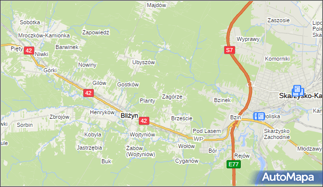 mapa Zagórze gmina Bliżyn, Zagórze gmina Bliżyn na mapie Targeo
