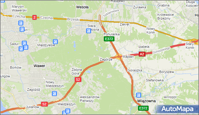 mapa Zagórze gmina Wiązowna, Zagórze gmina Wiązowna na mapie Targeo