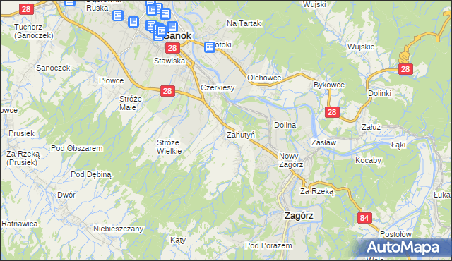 mapa Zahutyń, Zahutyń na mapie Targeo