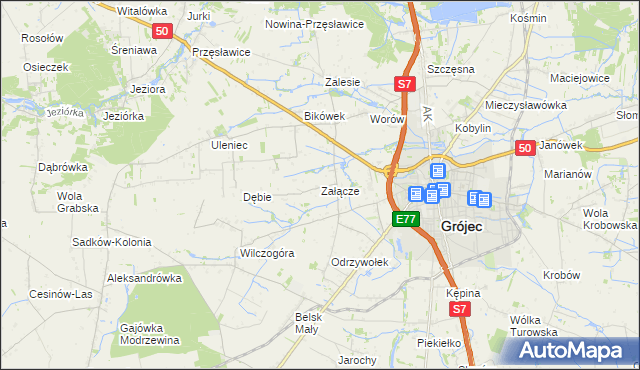 mapa Załącze gmina Grójec, Załącze gmina Grójec na mapie Targeo