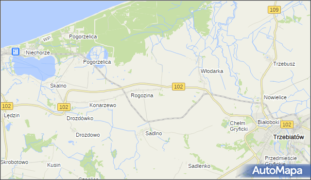 mapa Zapolice gmina Trzebiatów, Zapolice gmina Trzebiatów na mapie Targeo