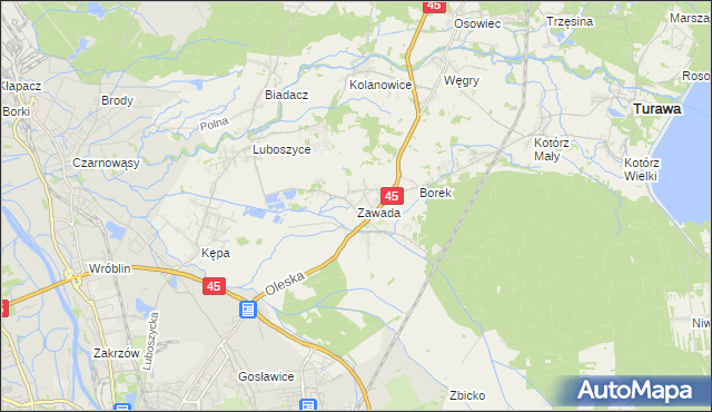 mapa Zawada gmina Turawa, Zawada gmina Turawa na mapie Targeo