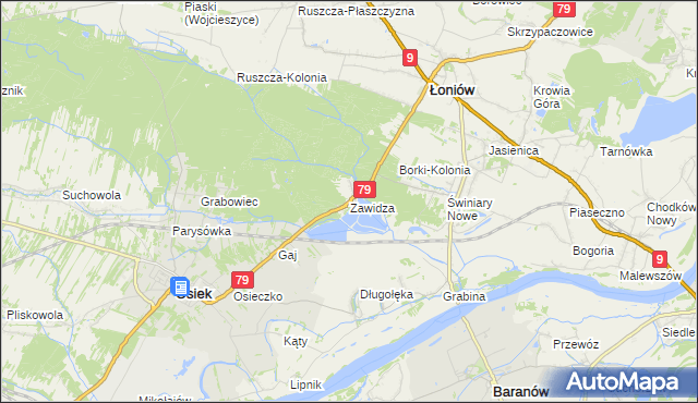 mapa Zawidza gmina Łoniów, Zawidza gmina Łoniów na mapie Targeo