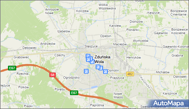 mapa Zduńska Wola, Zduńska Wola na mapie Targeo