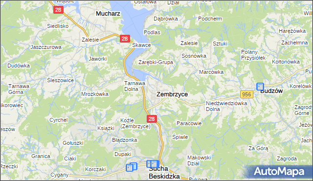 mapa Zembrzyce, Zembrzyce na mapie Targeo