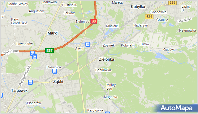 mapa Zielonka powiat wołomiński, Zielonka powiat wołomiński na mapie Targeo