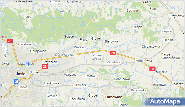 mapa Zimna Woda gmina Jasło, Zimna Woda gmina Jasło na mapie Targeo