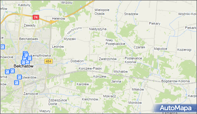 mapa Zwierzchów, Zwierzchów na mapie Targeo