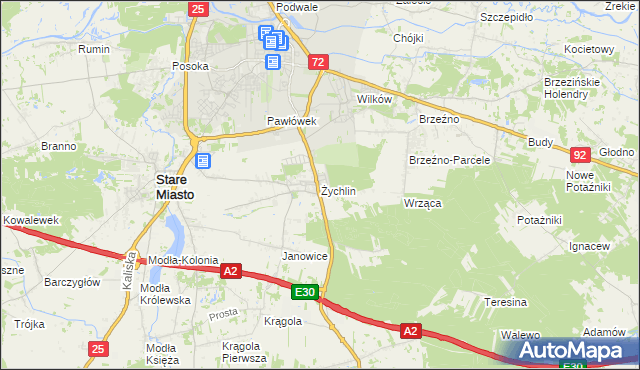 mapa Żychlin gmina Stare Miasto, Żychlin gmina Stare Miasto na mapie Targeo