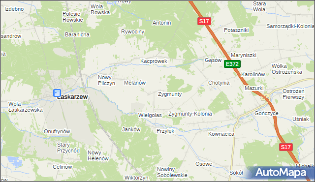 mapa Zygmunty gmina Łaskarzew, Zygmunty gmina Łaskarzew na mapie Targeo