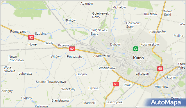 mapa Adamowice gmina Kutno, Adamowice gmina Kutno na mapie Targeo