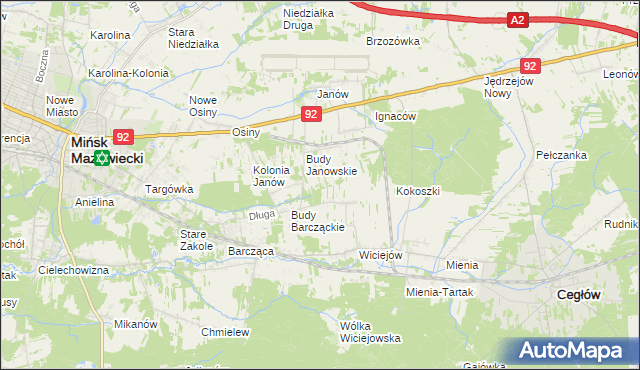 mapa Anielew gmina Mińsk Mazowiecki, Anielew gmina Mińsk Mazowiecki na mapie Targeo