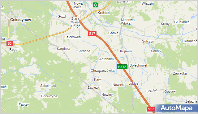 mapa Antoninek gmina Kołbiel, Antoninek gmina Kołbiel na mapie Targeo