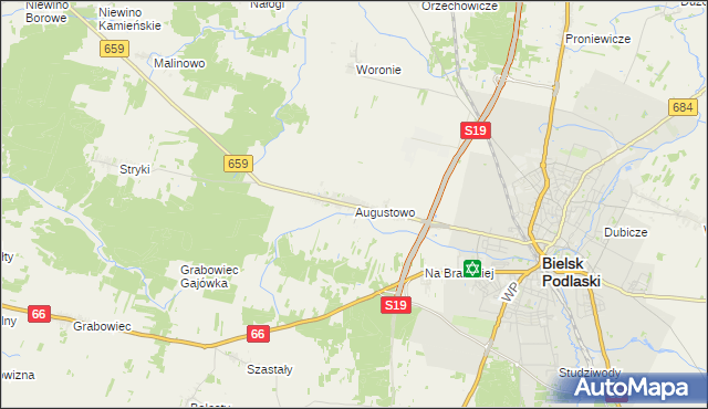 mapa Augustowo gmina Bielsk Podlaski, Augustowo gmina Bielsk Podlaski na mapie Targeo