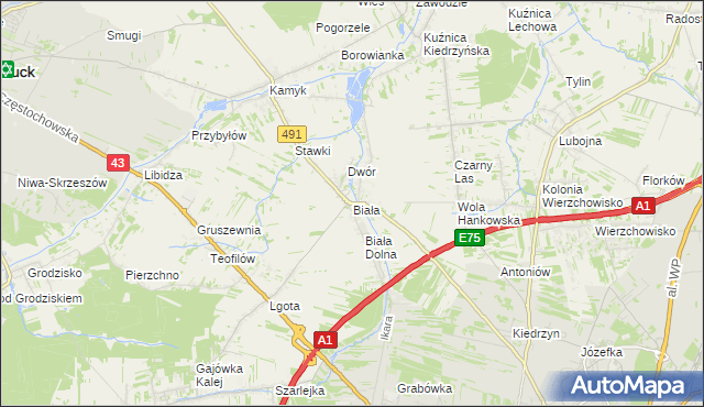 mapa Biała gmina Kłobuck, Biała gmina Kłobuck na mapie Targeo