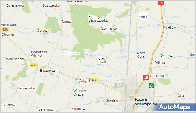 mapa Biały Dwór gmina Koźmin Wielkopolski, Biały Dwór gmina Koźmin Wielkopolski na mapie Targeo