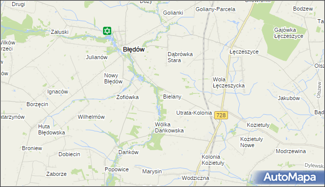 mapa Bielany gmina Błędów, Bielany gmina Błędów na mapie Targeo