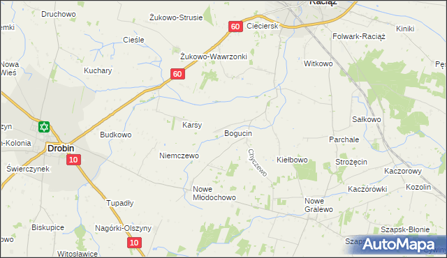 mapa Bogucin gmina Raciąż, Bogucin gmina Raciąż na mapie Targeo