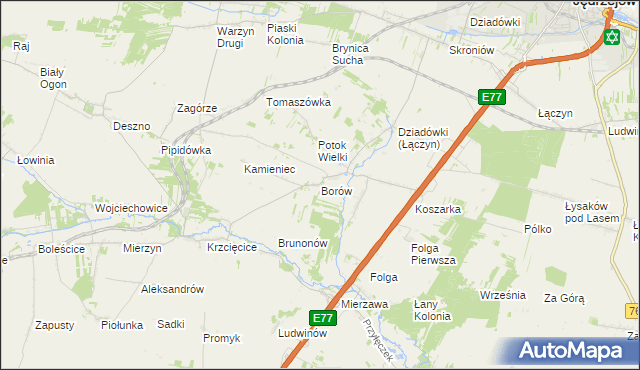 mapa Borów gmina Jędrzejów, Borów gmina Jędrzejów na mapie Targeo