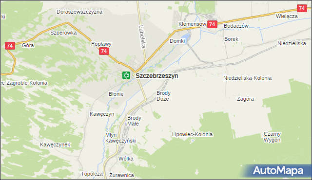 mapa Brody Duże gmina Szczebrzeszyn, Brody Duże gmina Szczebrzeszyn na mapie Targeo