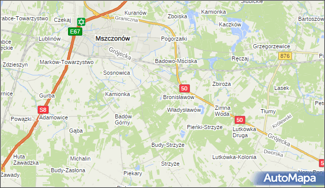 mapa Bronisławów gmina Mszczonów, Bronisławów gmina Mszczonów na mapie Targeo