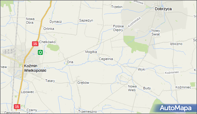 mapa Cegielnia gmina Koźmin Wielkopolski, Cegielnia gmina Koźmin Wielkopolski na mapie Targeo