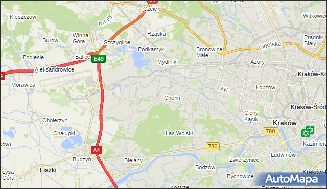 mapa Chełm gmina Kraków, Chełm gmina Kraków na mapie Targeo