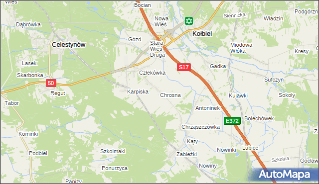 mapa Chrosna gmina Kołbiel, Chrosna gmina Kołbiel na mapie Targeo