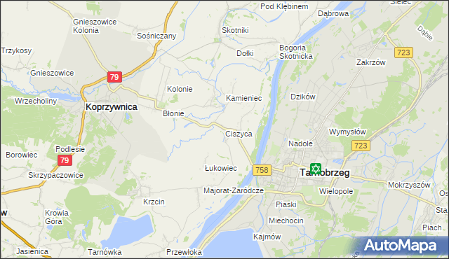 mapa Ciszyca gmina Koprzywnica, Ciszyca gmina Koprzywnica na mapie Targeo