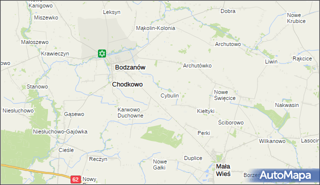 mapa Cybulin gmina Bodzanów, Cybulin gmina Bodzanów na mapie Targeo