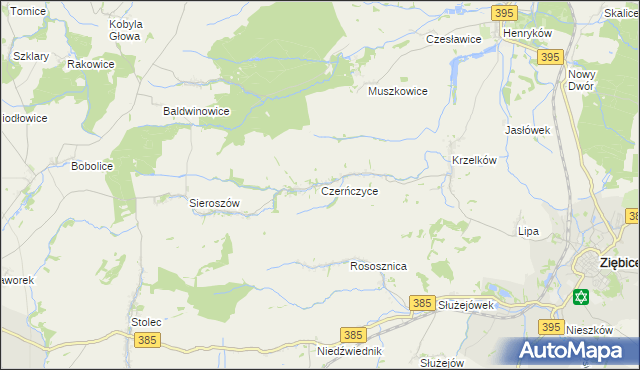 mapa Czerńczyce gmina Ziębice, Czerńczyce gmina Ziębice na mapie Targeo