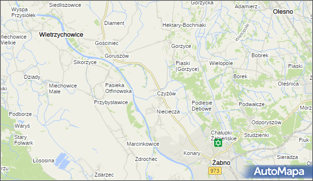 mapa Czyżów gmina Żabno, Czyżów gmina Żabno na mapie Targeo