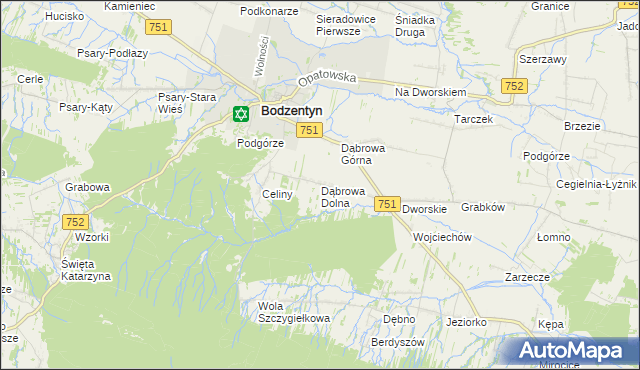 mapa Dąbrowa Dolna gmina Bodzentyn, Dąbrowa Dolna gmina Bodzentyn na mapie Targeo