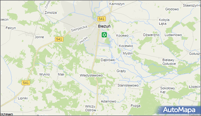 mapa Dąbrówki gmina Bieżuń, Dąbrówki gmina Bieżuń na mapie Targeo