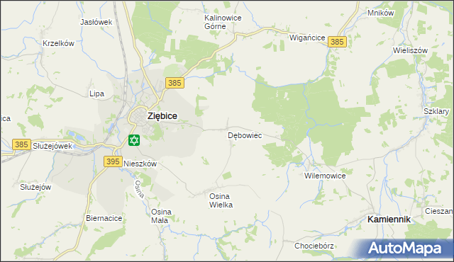 mapa Dębowiec gmina Ziębice, Dębowiec gmina Ziębice na mapie Targeo