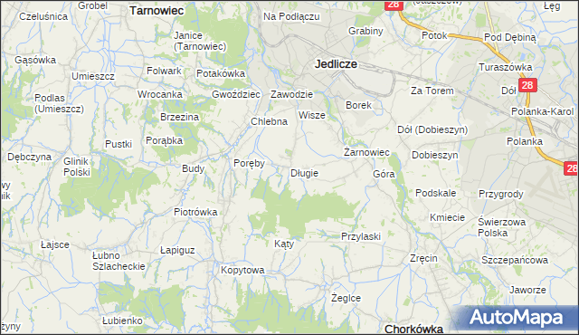 mapa Długie gmina Jedlicze, Długie gmina Jedlicze na mapie Targeo