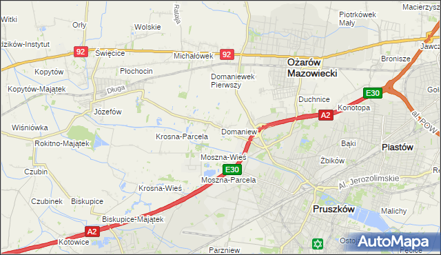 mapa Domaniew gmina Brwinów, Domaniew gmina Brwinów na mapie Targeo