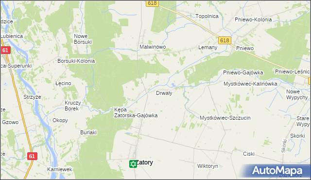 mapa Drwały gmina Zatory, Drwały gmina Zatory na mapie Targeo