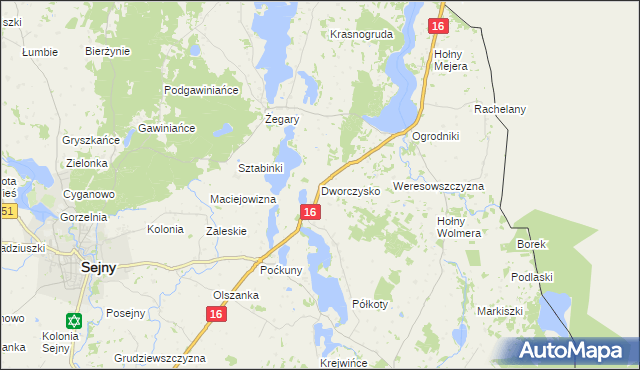 mapa Dworczysko gmina Sejny, Dworczysko gmina Sejny na mapie Targeo