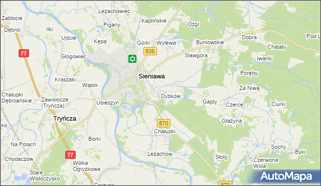 mapa Dybków gmina Sieniawa, Dybków gmina Sieniawa na mapie Targeo
