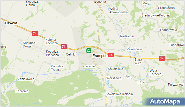 mapa Frampol powiat biłgorajski, Frampol powiat biłgorajski na mapie Targeo