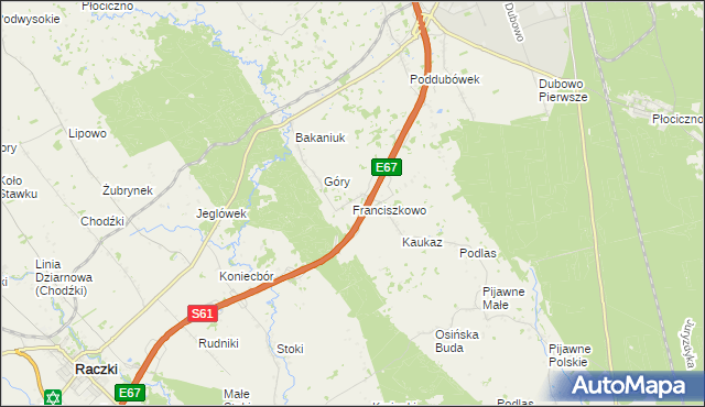 mapa Franciszkowo gmina Raczki, Franciszkowo gmina Raczki na mapie Targeo