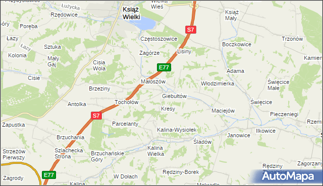 mapa Giebułtów gmina Książ Wielki, Giebułtów gmina Książ Wielki na mapie Targeo