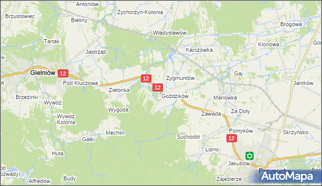 mapa Goździków gmina Gielniów, Goździków gmina Gielniów na mapie Targeo