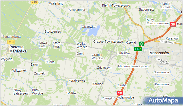 mapa Grabce Wręckie, Grabce Wręckie na mapie Targeo