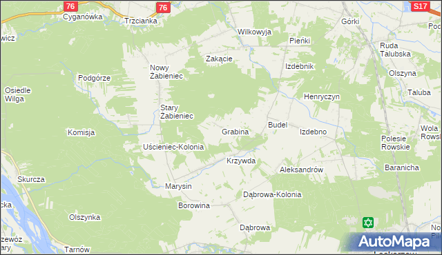 mapa Grabina gmina Łaskarzew, Grabina gmina Łaskarzew na mapie Targeo