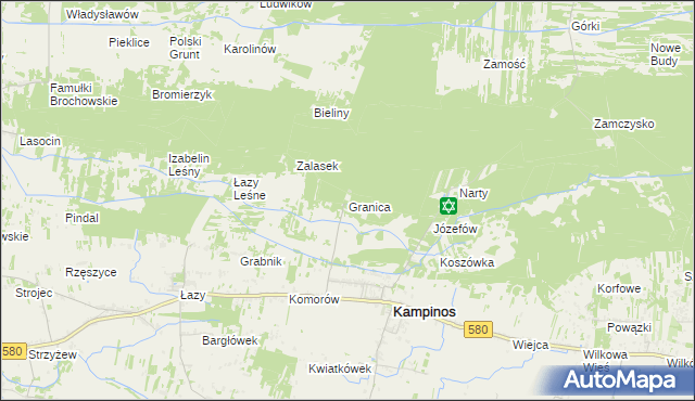 mapa Granica gmina Kampinos, Granica gmina Kampinos na mapie Targeo