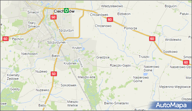 mapa Grędzice gmina Ciechanów, Grędzice gmina Ciechanów na mapie Targeo